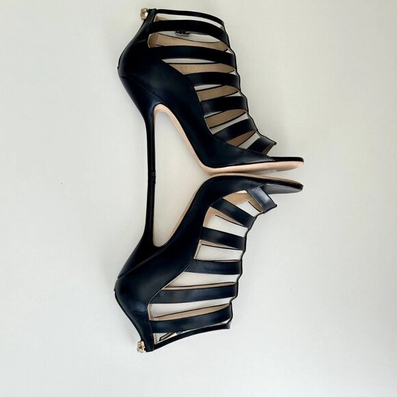 NEW JIMMY CHOO Black Leather Caged Ankle Strap Sandals Size 38.5 - Picture 7 of 14